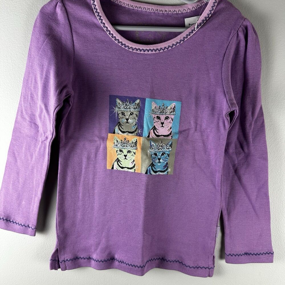 NWT Pumpkin Patch Long Sleeve Top Girls Size 4 Kitties Cats Queen Crown Purple